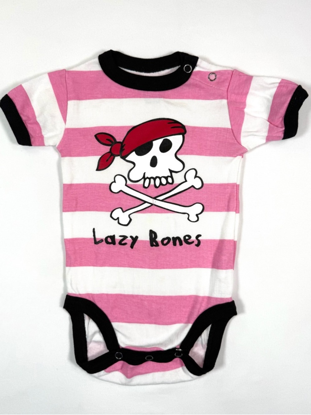 LAZY ONE Creeper "Lazy Bones" Pirate 100% Cotton Pink Stripe One‎ Piece Size 12M